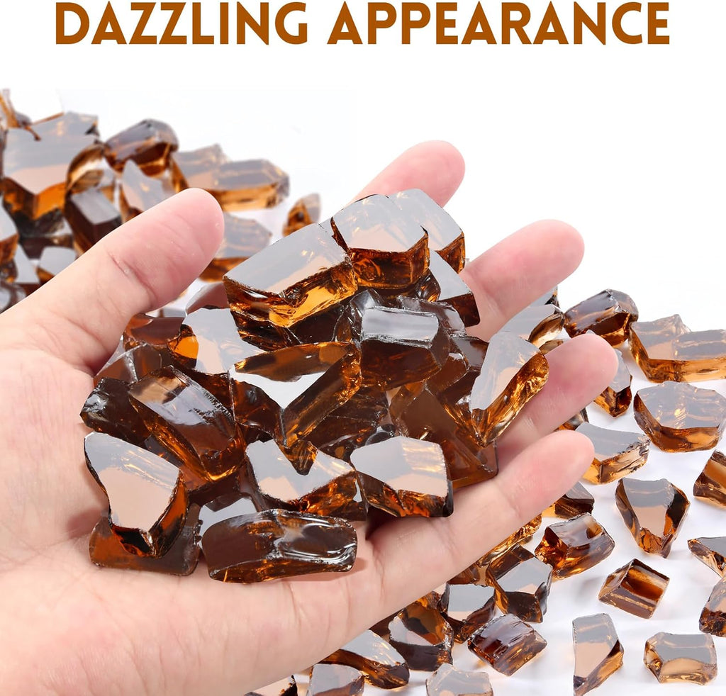 GasSaf 1/2 Inch Fire Glass Reflective Tempered Fireglass Cut Crushed FireGlass for Fire Pit, Fireplace, Replaces Existing Gas Logs & Lava Rocks (20 Pound)(Amber Reflective).