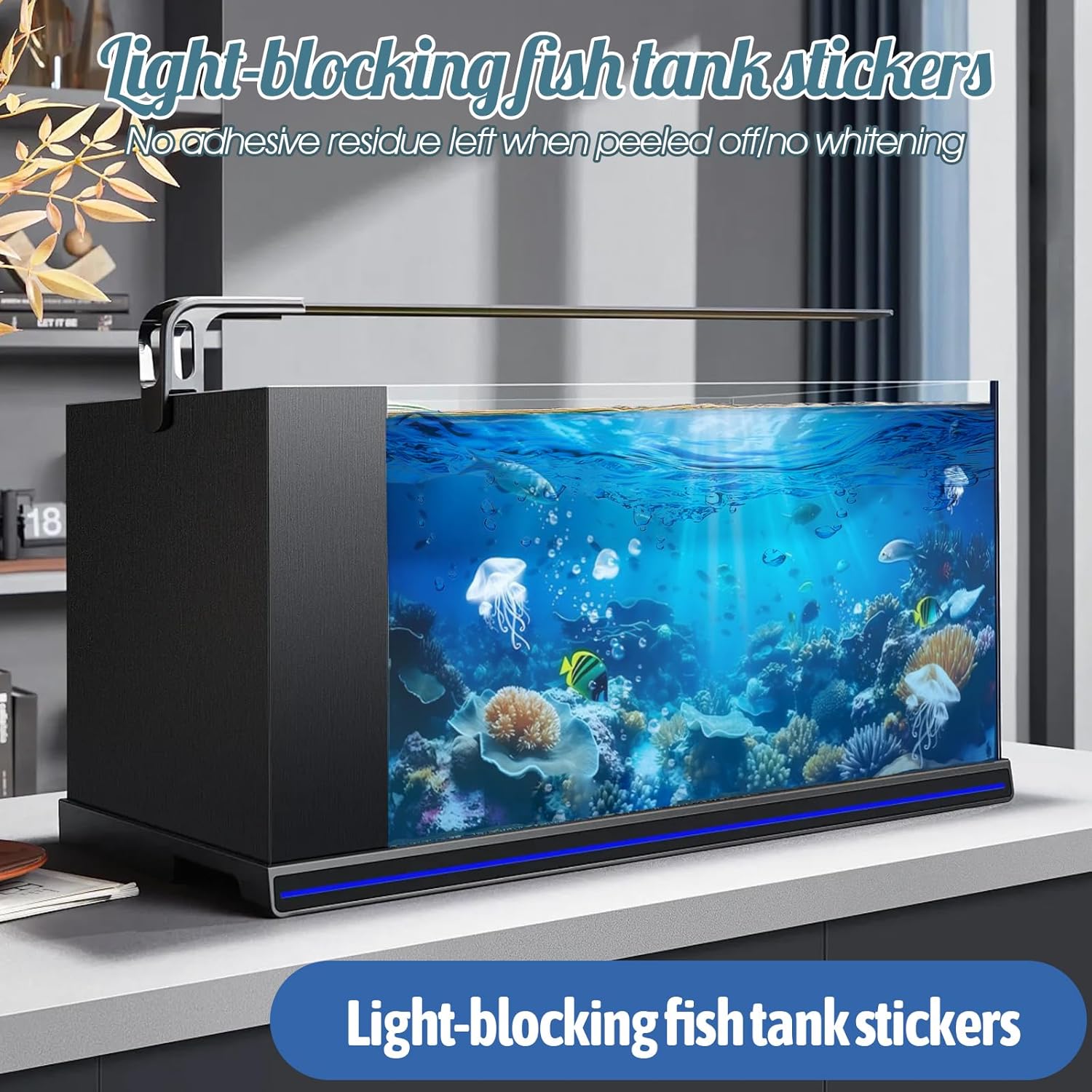 Aquarium Background Static Cling, Underwater Coral World Fish Tank Sticker for Glass, Traceless Removal PVC Marine Theme Decal, Reusable & Easy to Apply (39.4 x 15.7in)