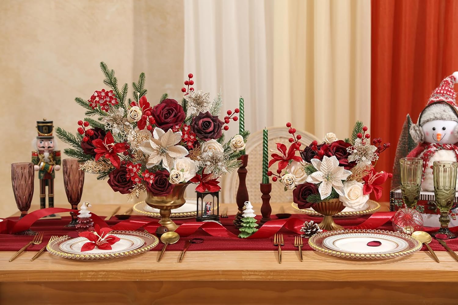 YYHUAWU Artificial Christmas Flowers Greenery Combo Box Set Faux Flowers Bulk Flower Leaf with Stems for DIY Tree Ornaments Xmas Wreath Floral Arrangements Centerpieces