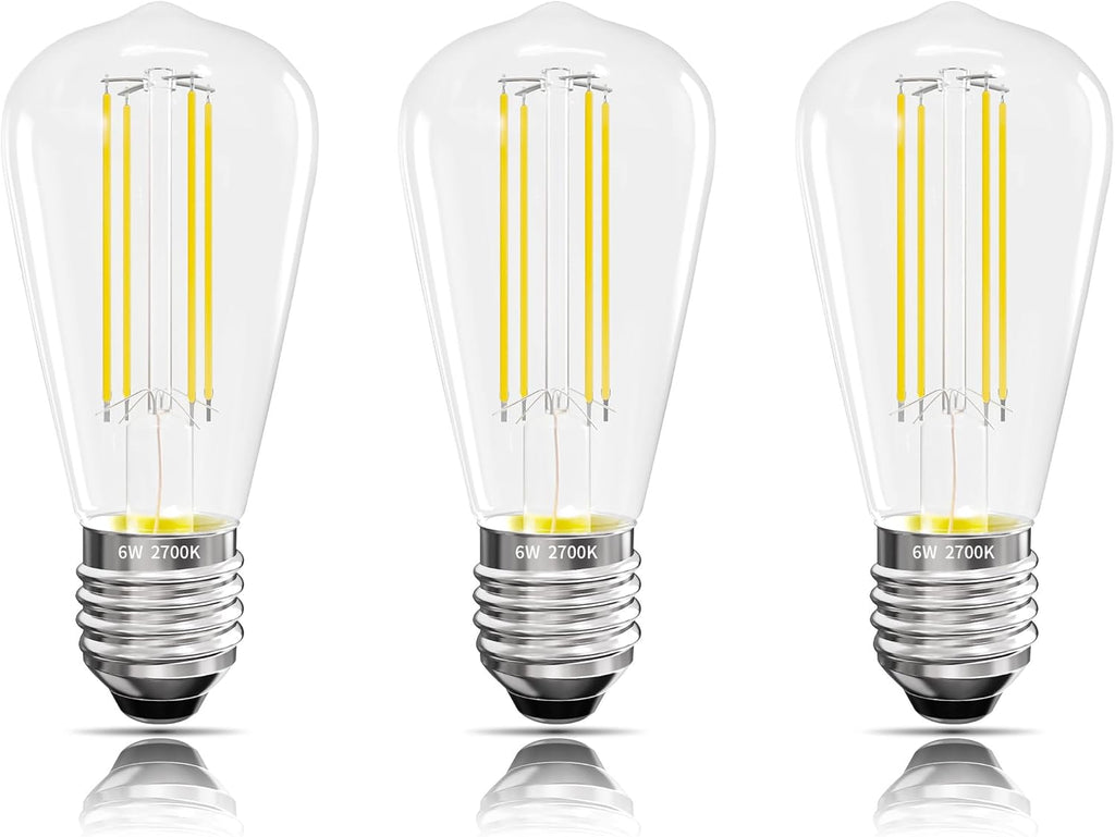 Edison Bulbs E26 Medium Base 2700K Soft White, 750LM ST58 Vintage LED Filament Bulb Clear Glass, Equivalent 75W Dimmable Lights Bulb 90+ CRI for Chandeliers, Pendants, Wall Sconces, 3 Pack