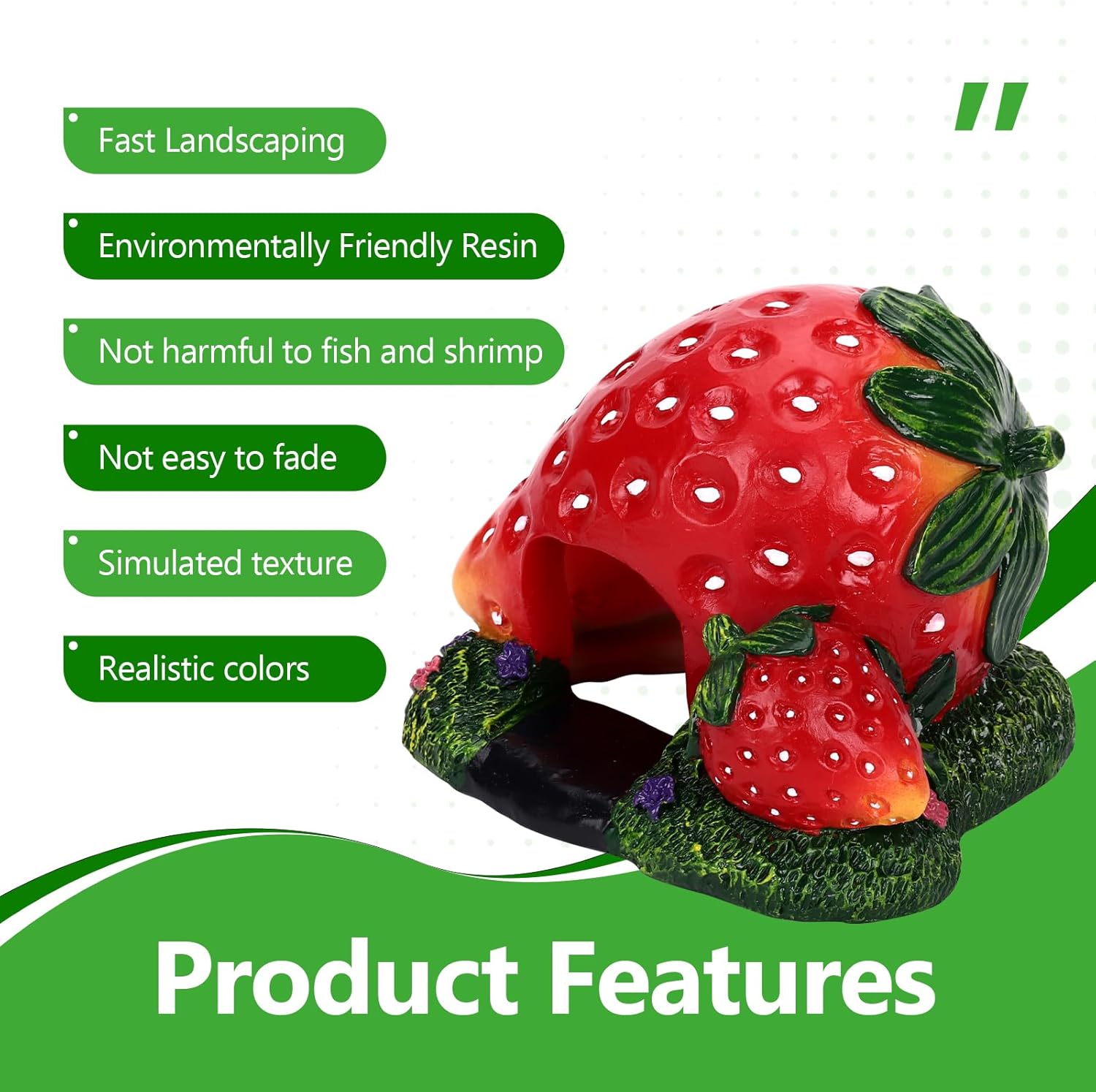 Strawberry Aquarium Decoration Resin-Cute Fish Tank Ornament with Hiding Cave for Betta & Small Fish-Approx. 4.7" L x 4.3" W x 3.5" H (Strawberry)