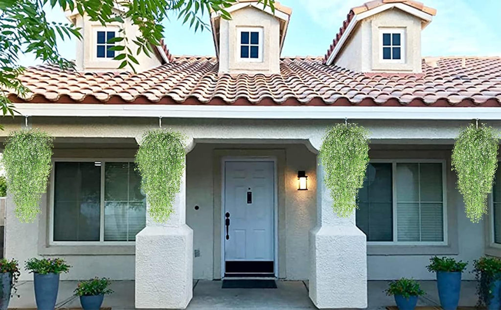 Toprooms Hanging Fake Plants,4 Pcs Faux Eucalyptus Leaf Greenery Vine Plant Faux Plants Fake Ivy Room Decor Home Garden Wedding Party Indoor Outdoor Decorations (White 4P)