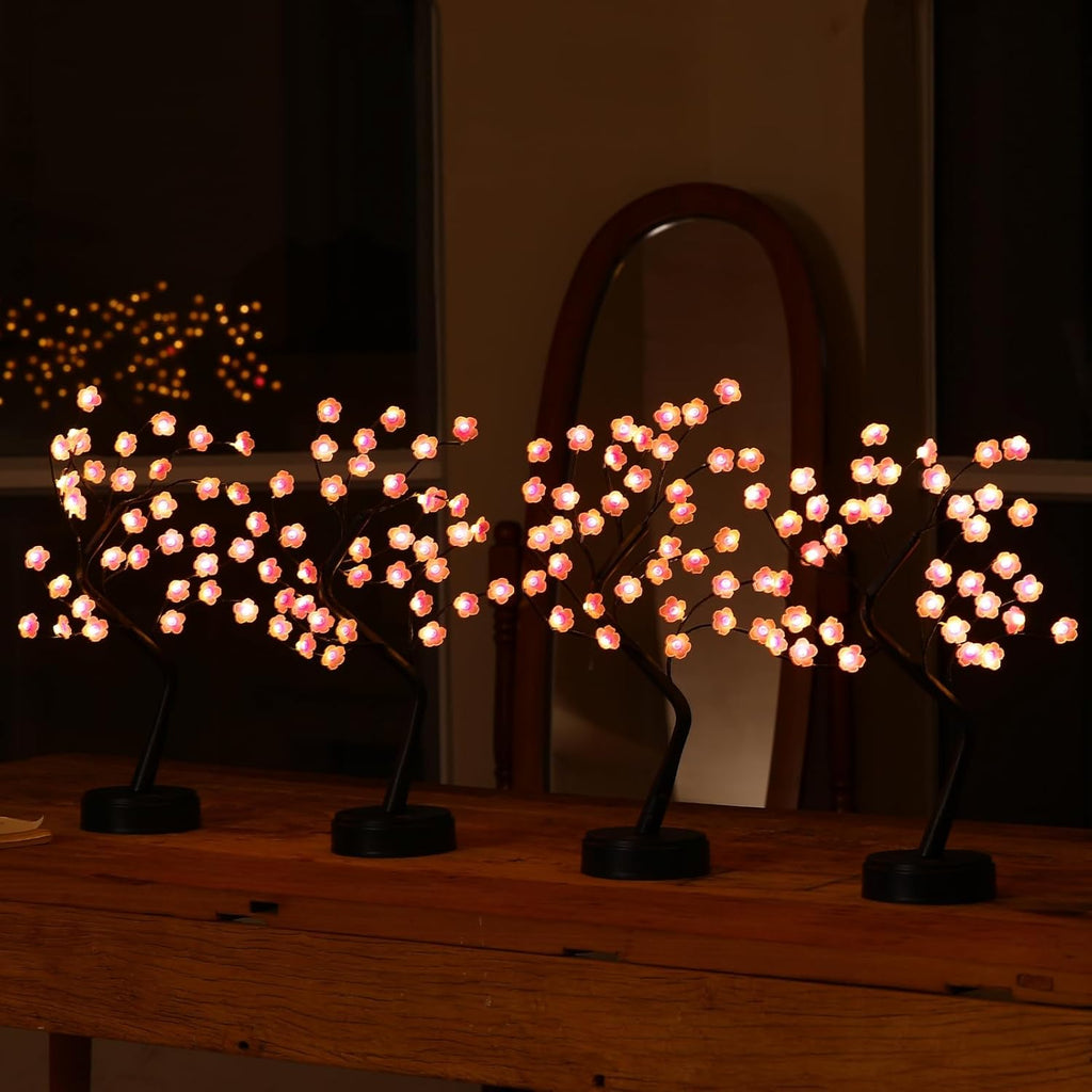 4 Pack Cherry Blossom Tree Lamp, 18inch 36 Led Bonsai Tree Lights, Battery/USB Operated Japanese Decor Night Lights for Bedroom Home Idea, Warm White