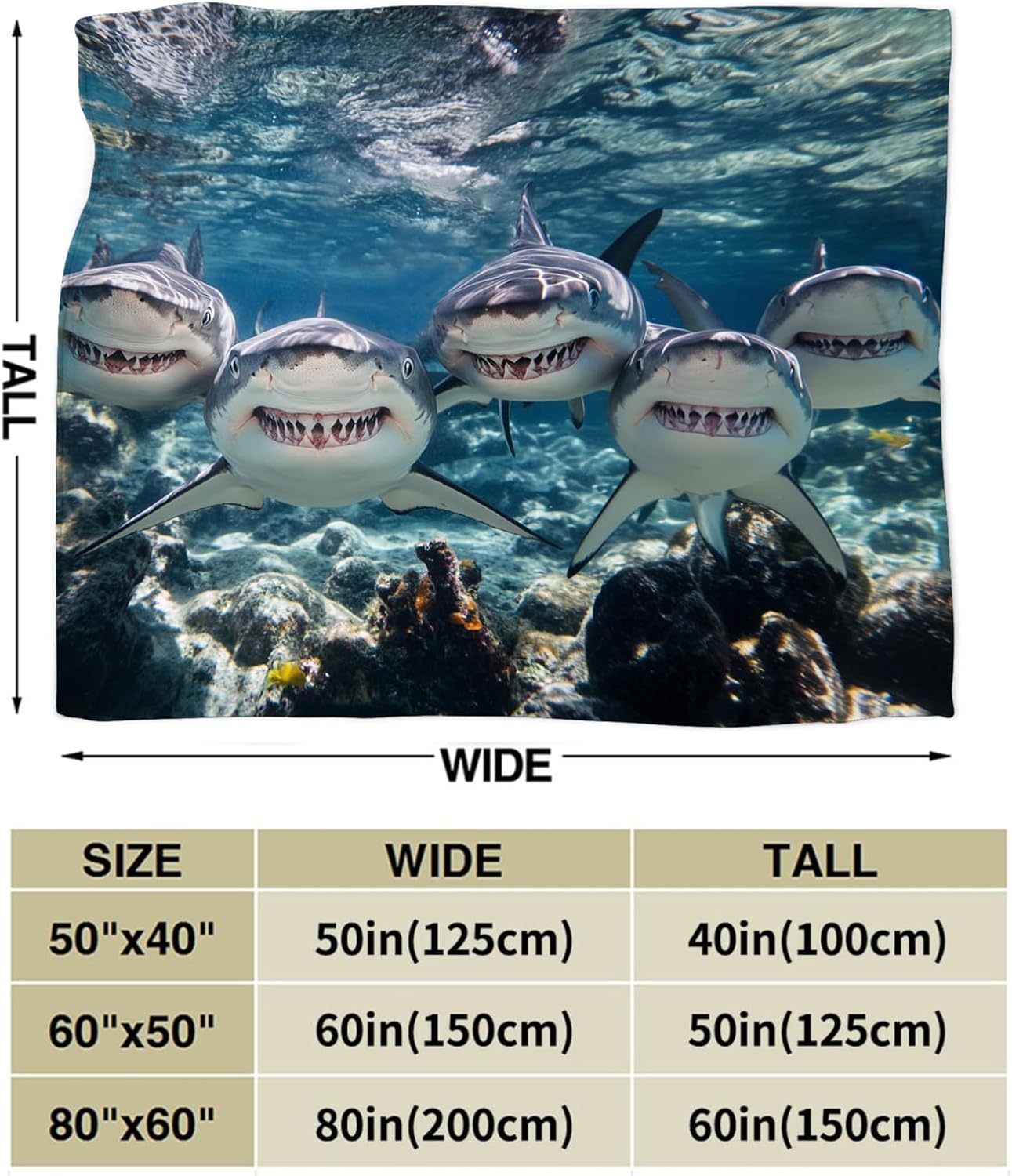 Funny Shark Blanket Marine Life Animal Throw Blankets Gifts for Girls Boys Kids Shark Lover Soft Cozy Fleece Plush for Couch Sofa Bed 60"x50"