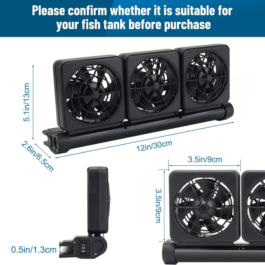 Aquarium Fan 2 3 4 Heads, Aquarium Chillers Cooling Fan Adjustable Fish Tank Cooling Fan with 2 Wind Speed Fan for Water Tank, Aquarium Tank Chiller (3 Head)
