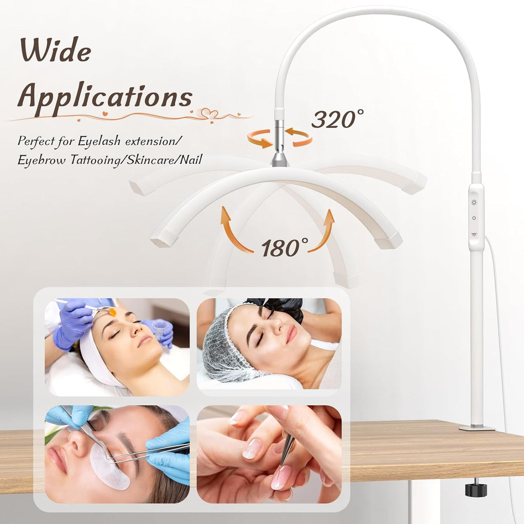 Half Moon Light with Clamp, LED Manicure Table Lamp, Desk Lamp for Nail Desk, Eyelash Extensions, Skincare and Tattoo, 5 Brightness Levels and 5 Color Modes, Remote Control (White)
