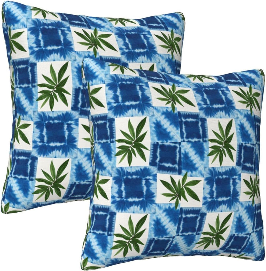 Boho Tie-Dye Green Leaf Throw Pillow Covers Set of 2 Ultra-Soft All-Season Pillow Shams with Hidden Zipper,Durable for Sofa Bed Car Decor & Gift 18x18IN