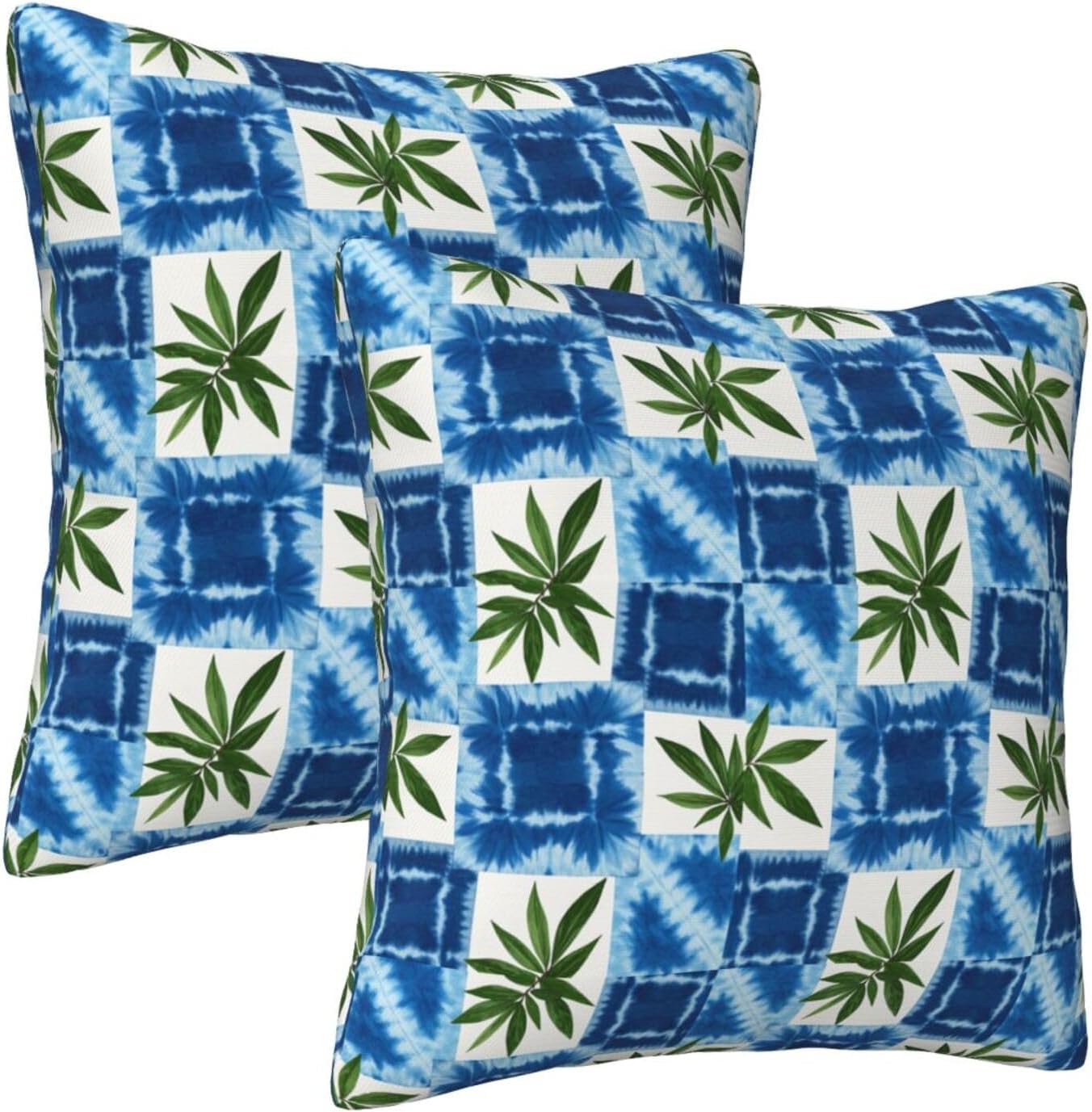 Boho Tie-Dye Green Leaf Throw Pillow Covers Set of 2 Ultra-Soft All-Season Pillow Shams with Hidden Zipper,Durable for Sofa Bed Car Decor & Gift 18x18IN