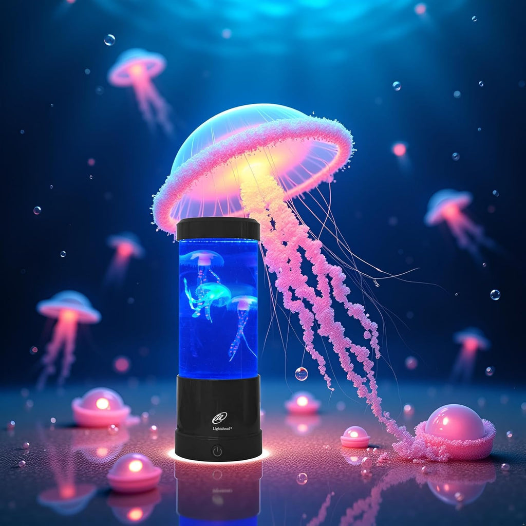 Lightahead Mini LED Round Jellyfish Sensory Aquarium Lamp Color Changing Light Effects, A Sensory Synthetic Jelly Fish Aquarium Tank 9 inches Mood Lamp.