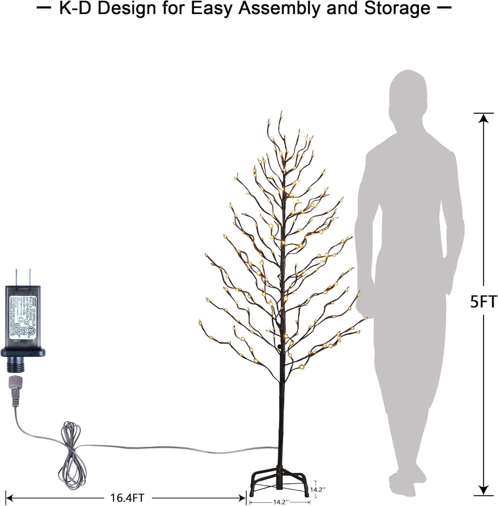 LIGHTSHARE 5FT 200L Lighted Star Light Tree,Warm White, Brown Branch Decoration Light,Home/Festival/Party/Christmas,Indoor and Outdoor Use