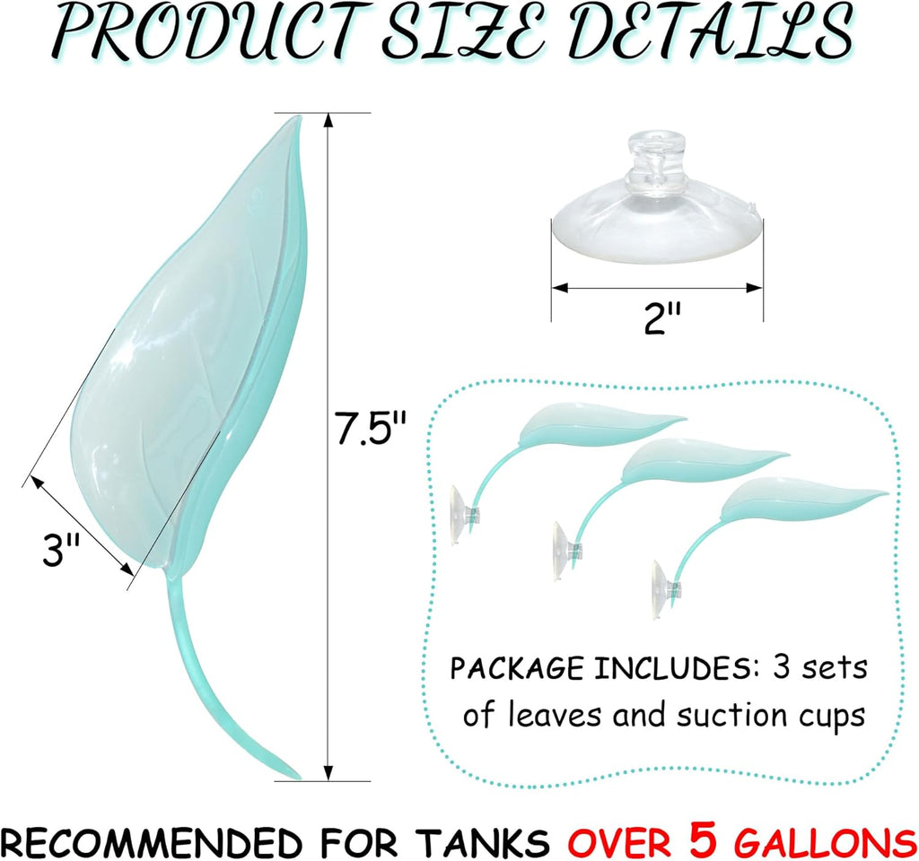 Turtle Basking Platform, 3PCS Tree Frog Tank Accessories, Leaf Shape Bearded Dragon Basking Platform with Suction Cups, Leopard Gecko Tank Accessories, Turtle Tank Decor (Light Blue)