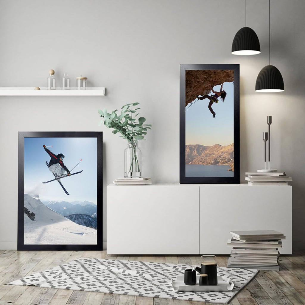 KTKDE 13x21 Picture Frame, Studio Gallery 21x13 Poster Black Frame Wooden, Vertical & Horizontal Wall Hanging Picture Frame for Photos, Posters & Art Prints