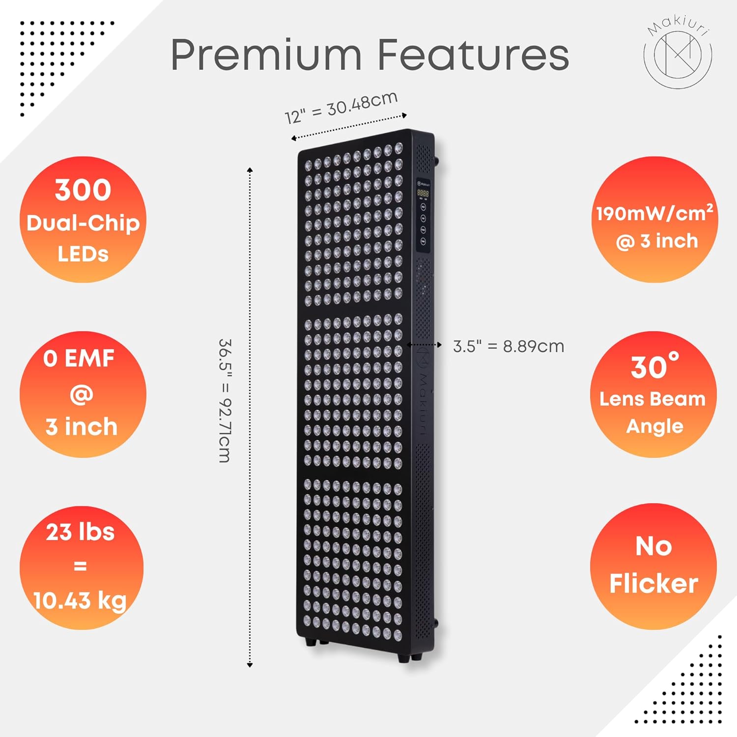 Makiuri Red Light Therapy Lamp | LED Light Therapy Panel for Face & Body | Infrared & Red Light in 5 Wavelengths | Supports Relaxation, Skin Appearance & Overall Wellness | Neptune (Black 300 LED)