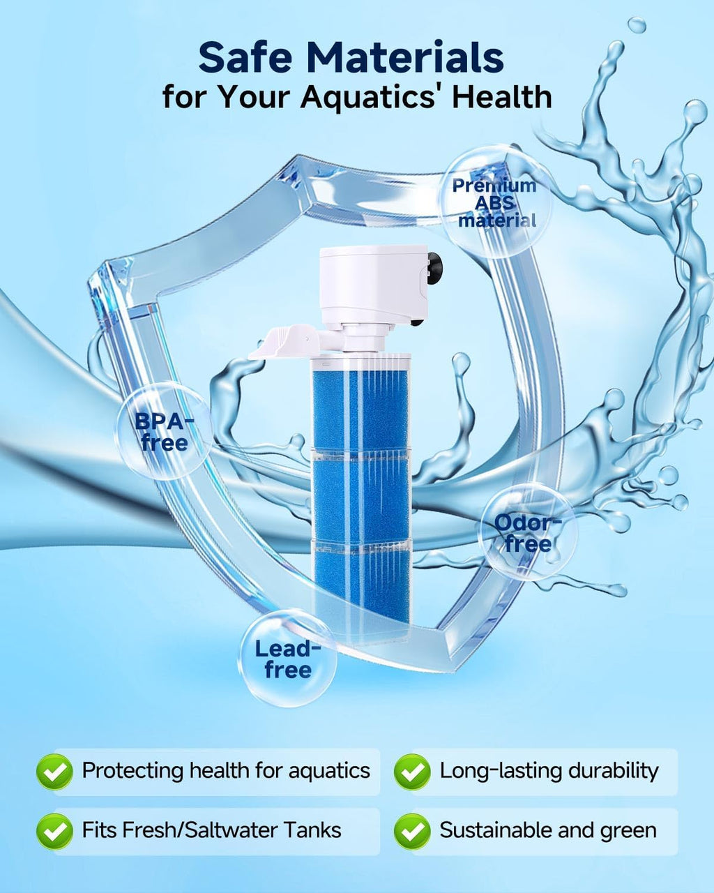 4-in-1 Aquarium Power Filter - Mutil Stage Filtration, Adjustable Oxygenation/Wavemaker, Whisper-Quiet Submersible Fish Tank Filter & Water Circulation System for 20-100 Gal Fresh/Salt Tank