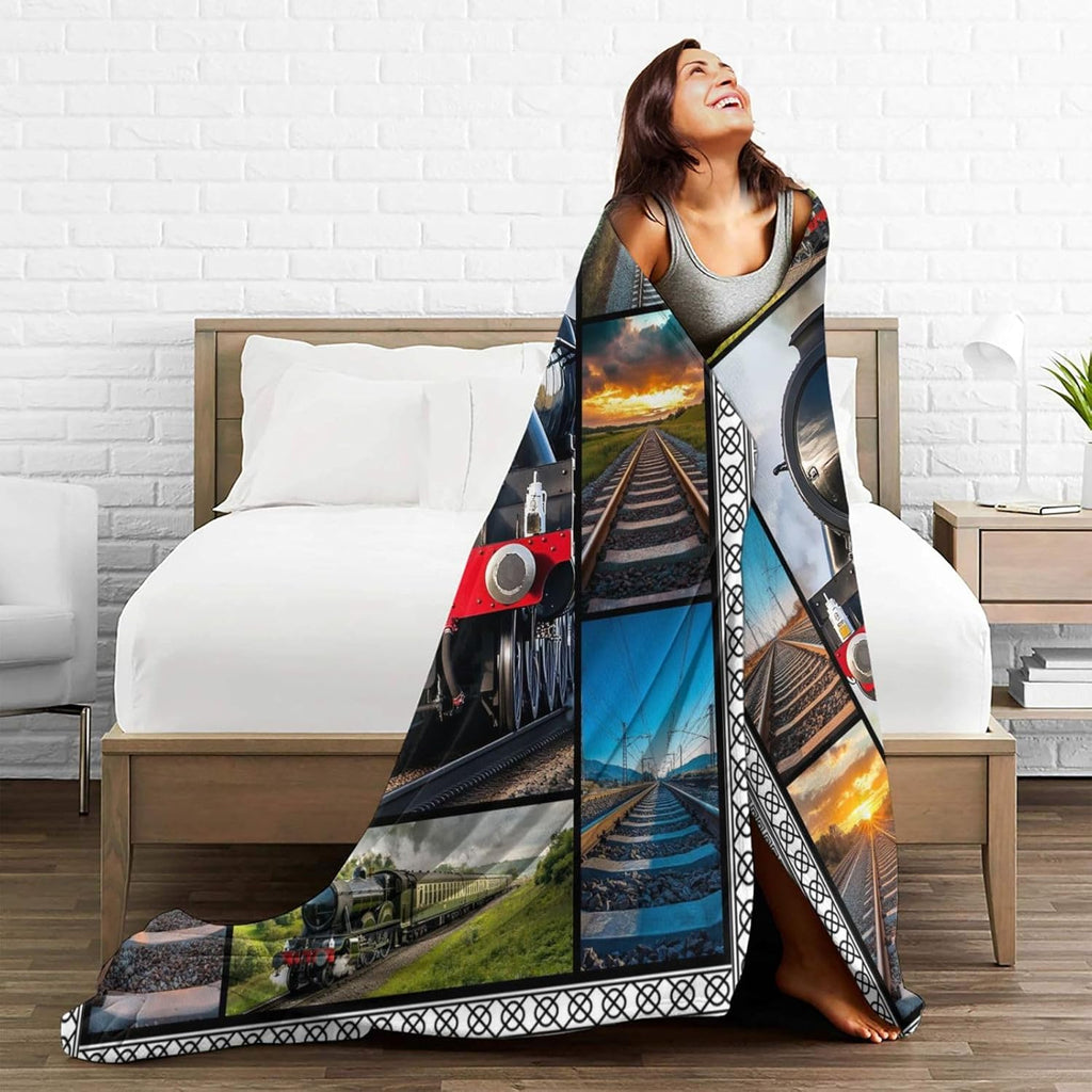 Steam Train Throw Blanket Train Print Throw Blankets Gifts for Couch Sofa Bed Stuff Decor Soft Cozy Fleece Plush Warm Flannel Bedding for Lover Men Women Boys Girls 50"x60"