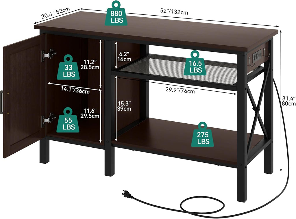 YITAHOME 55-75 Gallon aquarium stand with Power Outlets, Heavy Duty Metal Fish Tank Stand, Cabinet for Fish Tank Accessories Storage suitable for Fish Tank, Turtle Tank, 880LBS Capacity, Brown
