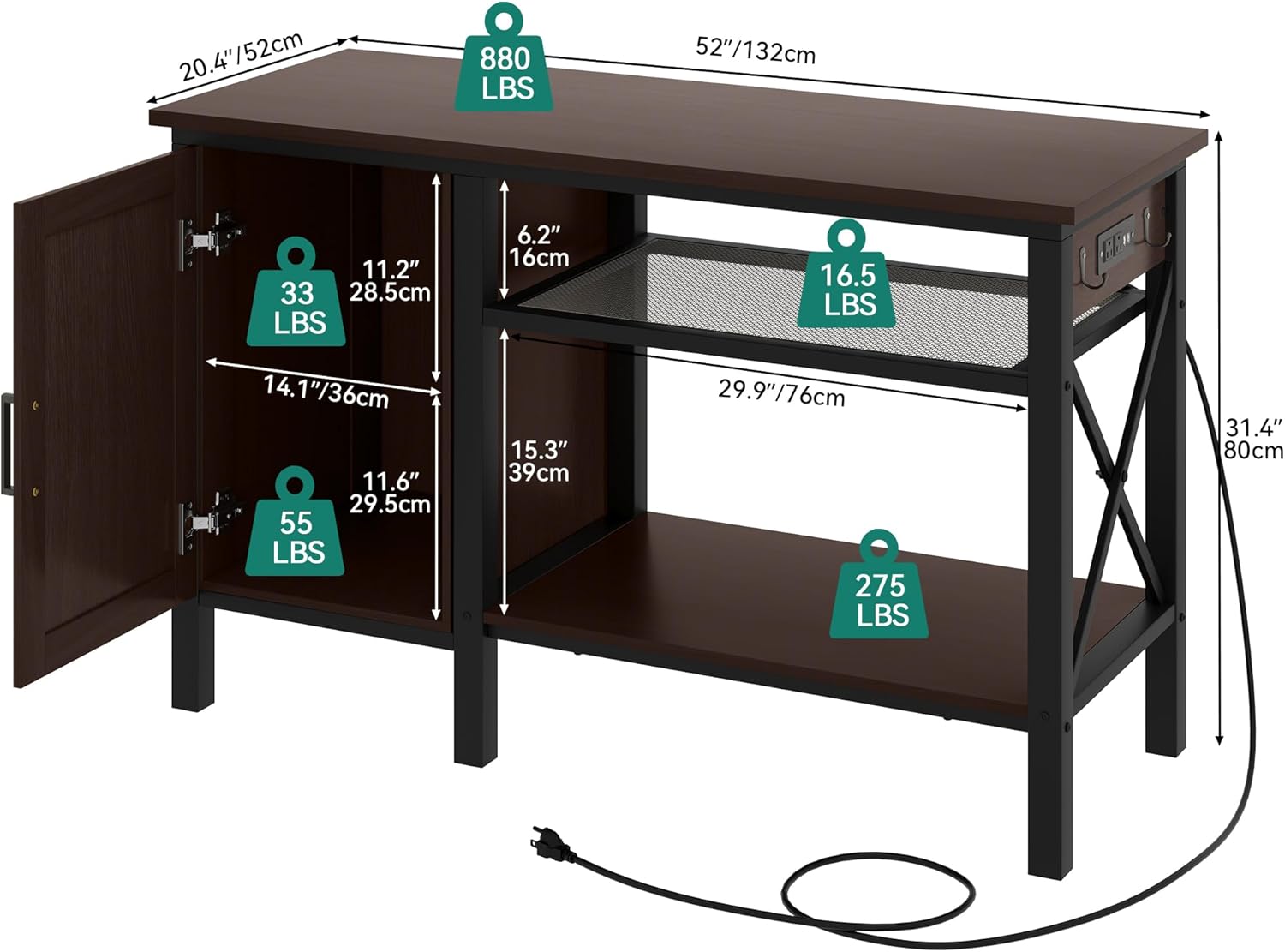 YITAHOME 55-75 Gallon aquarium stand with Power Outlets, Heavy Duty Metal Fish Tank Stand, Cabinet for Fish Tank Accessories Storage suitable for Fish Tank, Turtle Tank, 880LBS Capacity, Brown