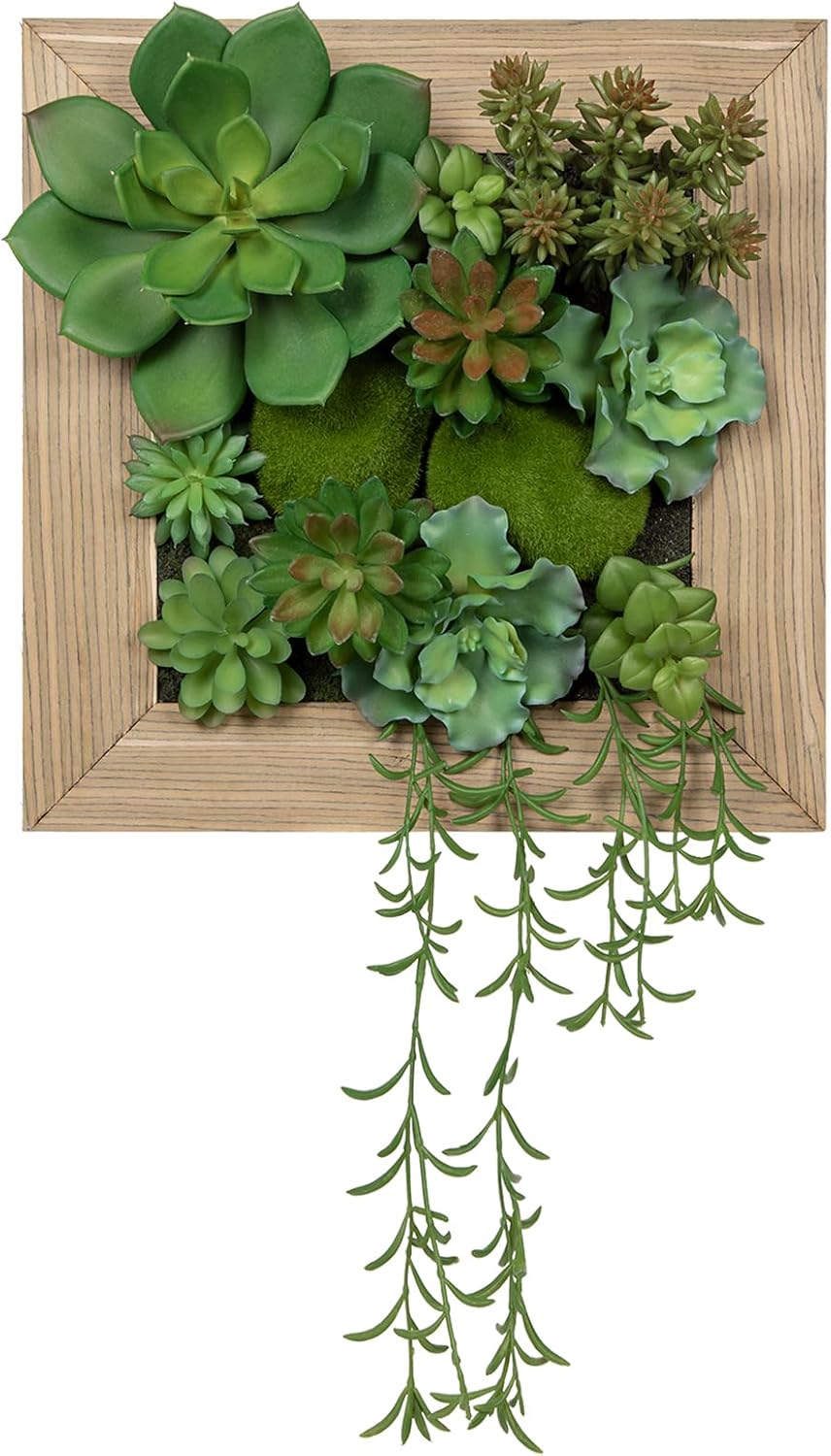 Artificial Succulent Wall Decor Fake Hanging Succulents with Wood Plant Box, Succulent Plants Artificial 3D Wooden Wall Decor Faux Hanging Plants Indoor Succulents Arrangement
