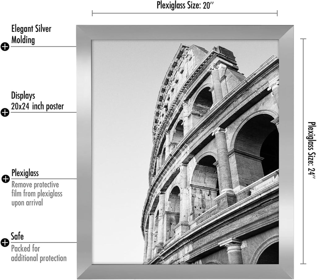 Americanflat 20x24 Picture Frame with Polished Plexiglass - Silver Picture Frame - Wide Photo Frames Made of Engineered Wood for Vertical or Horizontal Wall Display - Epic Collection - Silver