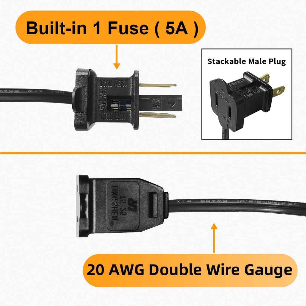 3 Pack Black Extension Cord 6 Feet Polarized Halloween Christmas Extension Cord 2 Prong with Polarized Plug for Connect/Extend Halloween Christmas Light, 5Amps, 120Volt, 432Watt (Total 18 Feet)