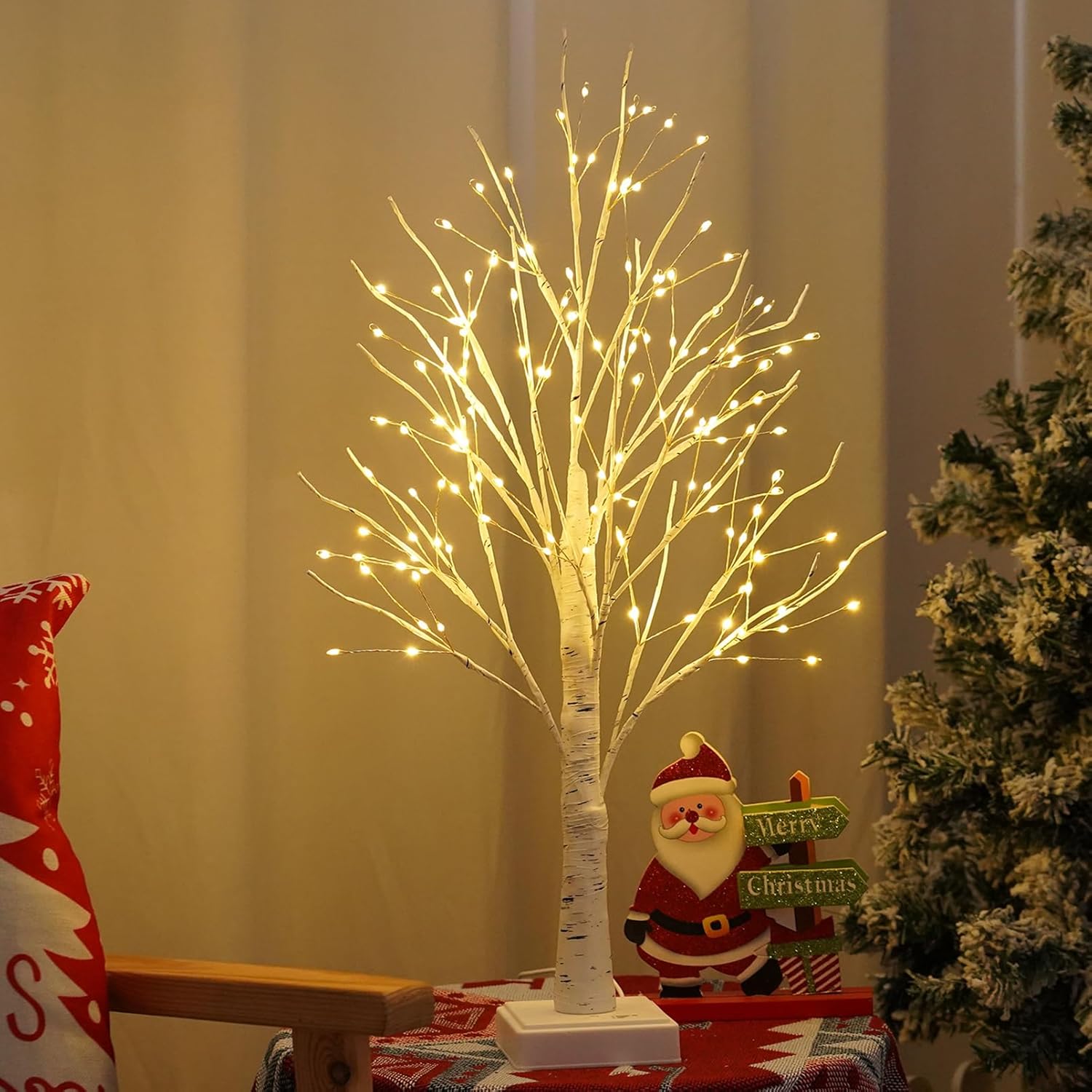 144 LED Artificial Lamp with Timer, DIY Birch Tree With Lights, USB/Battery Powered, Fairy Light Spirit Tree for Table Home Wedding Bedroom Christmas (Warm White)