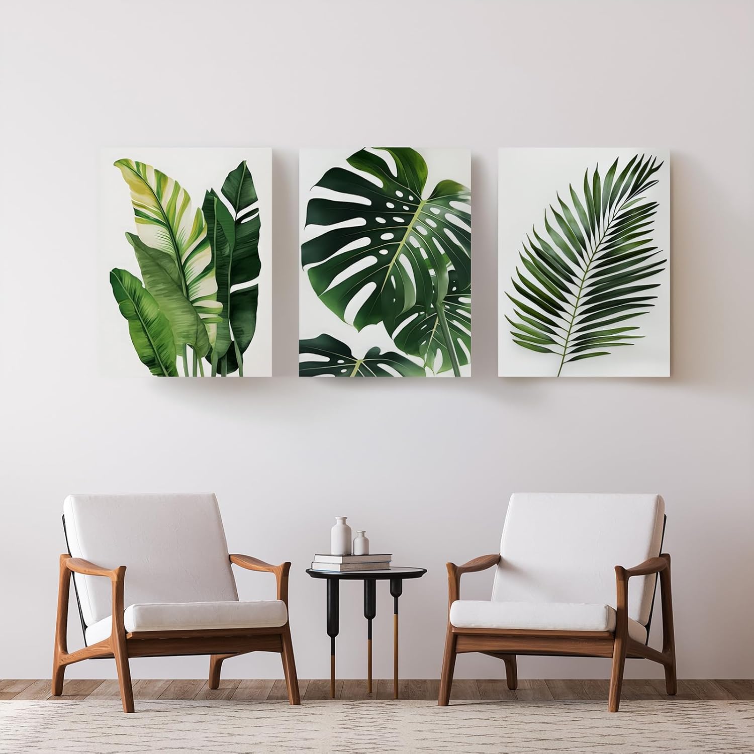 3pcs Framed Canvas Prints Botanical Leaf Modern Plant Palm Leaves Banana Leaf Tropical Wall Art Decor Canvas Poster Gallery Bathroom Bedroom Living Room Office 16x24 Inch Ready to Hang