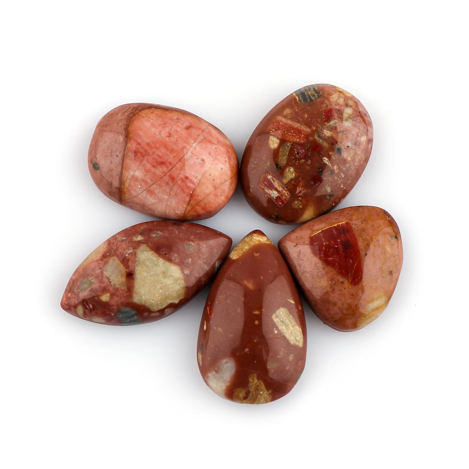 CRYSTALIS 5pcs Natural Red-Jasper Loose Gemstone Wholesale Bulk Cabochons Jewelry Making Supply, Chakra Healing Polished Stones, Wire Wrapping, DIY, Gem Collection, Mix-Shape