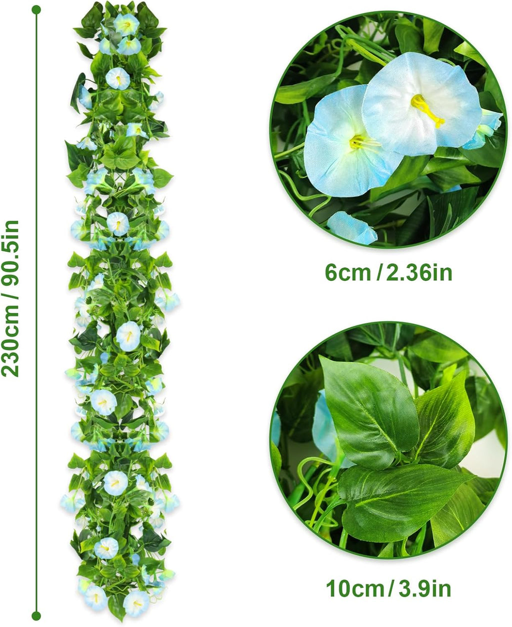 AirSun Artificial Morning Glory Flower Vines, 2pcs 15Feet Hanging Plants Silk Garland Fake Green Plant Home Garden Wall Fence Indoor Outdoor Wedding Birthday Decor