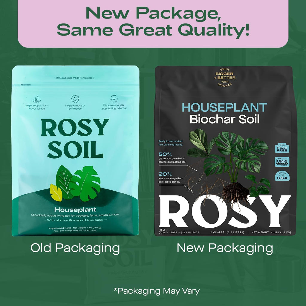 Rosy Soil Indoor Potting Soil for House Plants - Organic Potting Soil Mix for Indoor Plants - Enriched w/Root-Boosting Biochar for Foliage Plants, Flowers, Herbs - Peat Free, Less Prone to Gnats - 4qt