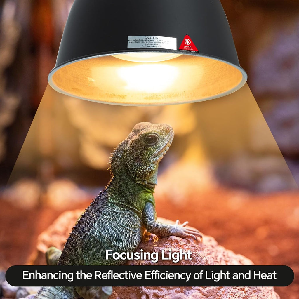 Reptile Light Fixture, 8.1in Deep Dome Reptile Heat Lamp Fixture with Switch, Terrarium UVB Basking Light Fixture for Bearded Dragon Snake Chameleon Lizard, Suitable for E26 Bulbs Up to 150W