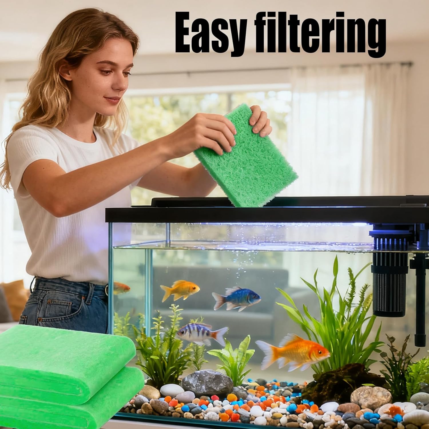 2PCS Aquarium Filter Floss for Fish Tank Filters (78.74'' × 11.8''), Aquarium Filter Pad, Filter Pads for Aquarium, Aquarium Filter Replacement Media, Suitable for Water Quality Filtration
