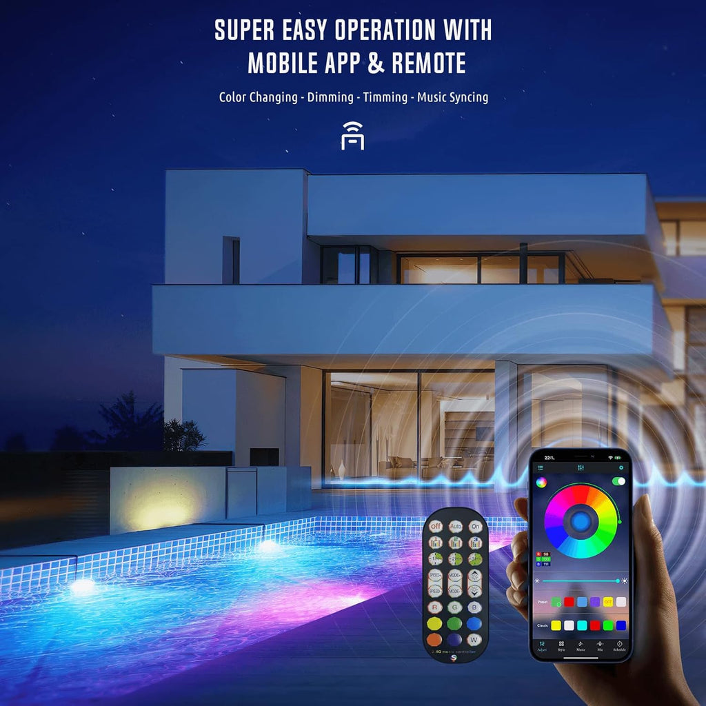 LED Swimming Pool Light, Surface Mounted Super Bright 30 Watt RGB Underwater Lamp with Mobile App and Remote for Inground & Above Ground Pools, IP68