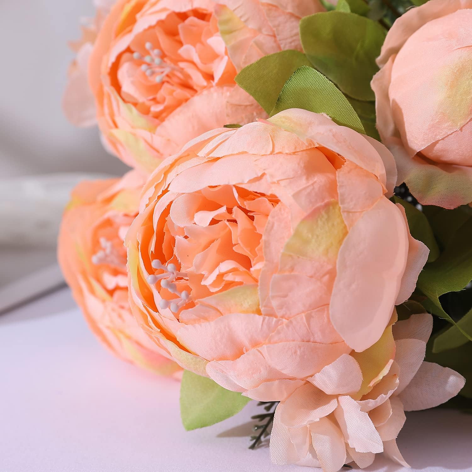 Duovlo Springs Flowers Artificial Silk Peony Bouquets Wedding Home Decoration,Pack of 1 (Spring Orange-Pink)