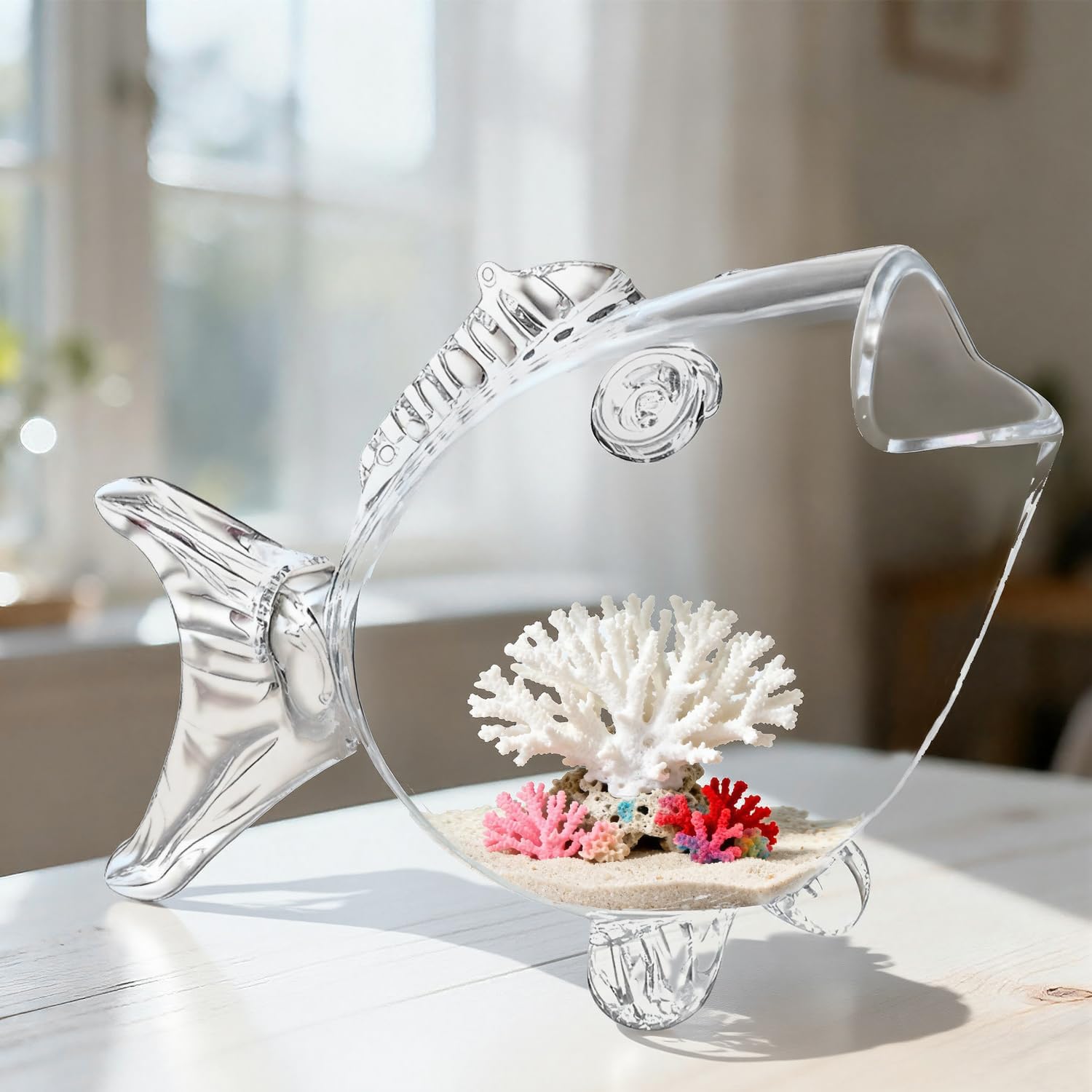 Fish Shaped Fish Bowls - Goldfish-Shaped Design Thickened High Transparency Glass Aquarium Tank for Small Fish Easy Setup for Office Desk & Bedroom Decor Home Pet Lovers（L）