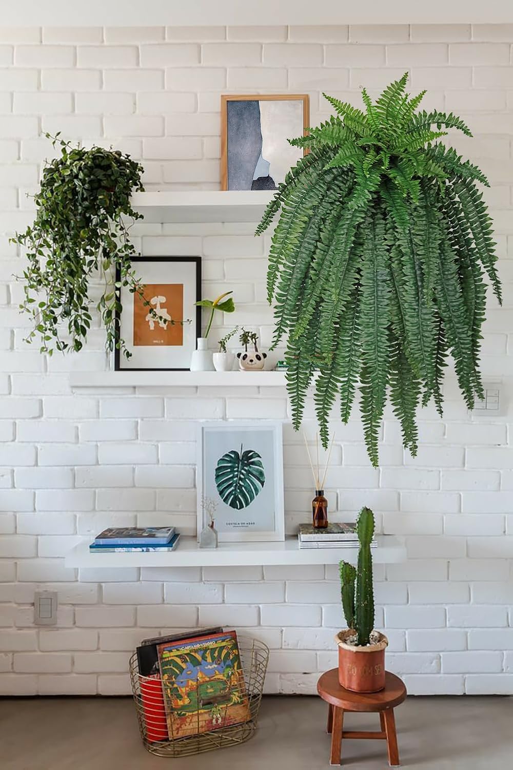 Ferns Fake Plants 52 Fronds Artificial Plants Outdoor 47" Long Fake Fern Look Real Large Plant Artificial Ferns Potted | Hanging Boston Fern | Fake Plant Shrubs for Home Garden Porch Farmhouse Decor