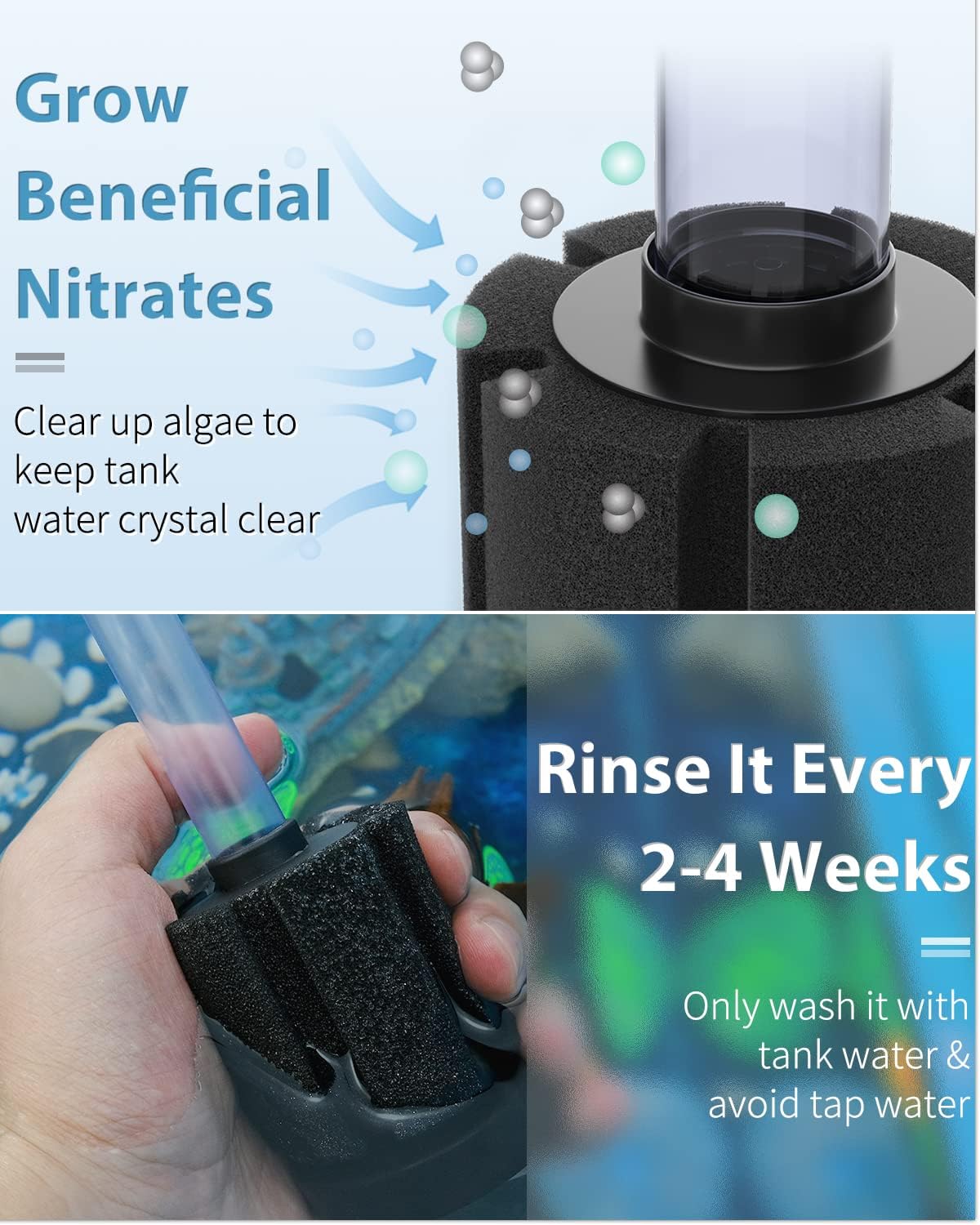 Pawfly Aquarium Air Pump with Nano Bio Sponge Filter Kit Air Control Valve Airline Tubing and Check Valve Accessories