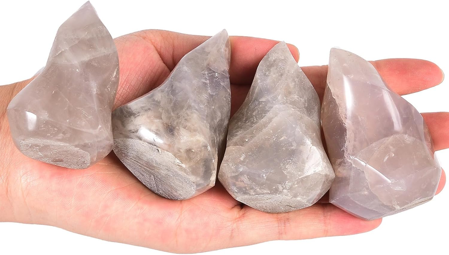 AMOYSTONE Blue Pink Quartz Flame Shaped Stone Towers Large Healing Crystal Quartz Home Decor 1.0LBS