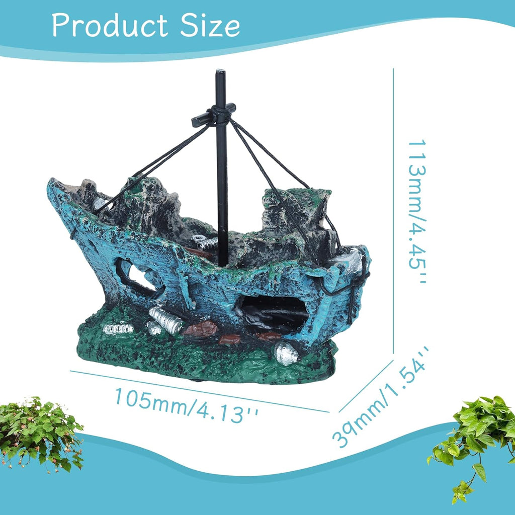 Saim Aquarium Large Shipwreck Decorations Resin Lifelike Ship Decor, Sunken Ship with Fish Tank Artificial Plastic Plants Fish Tank Accessories for Natural Look