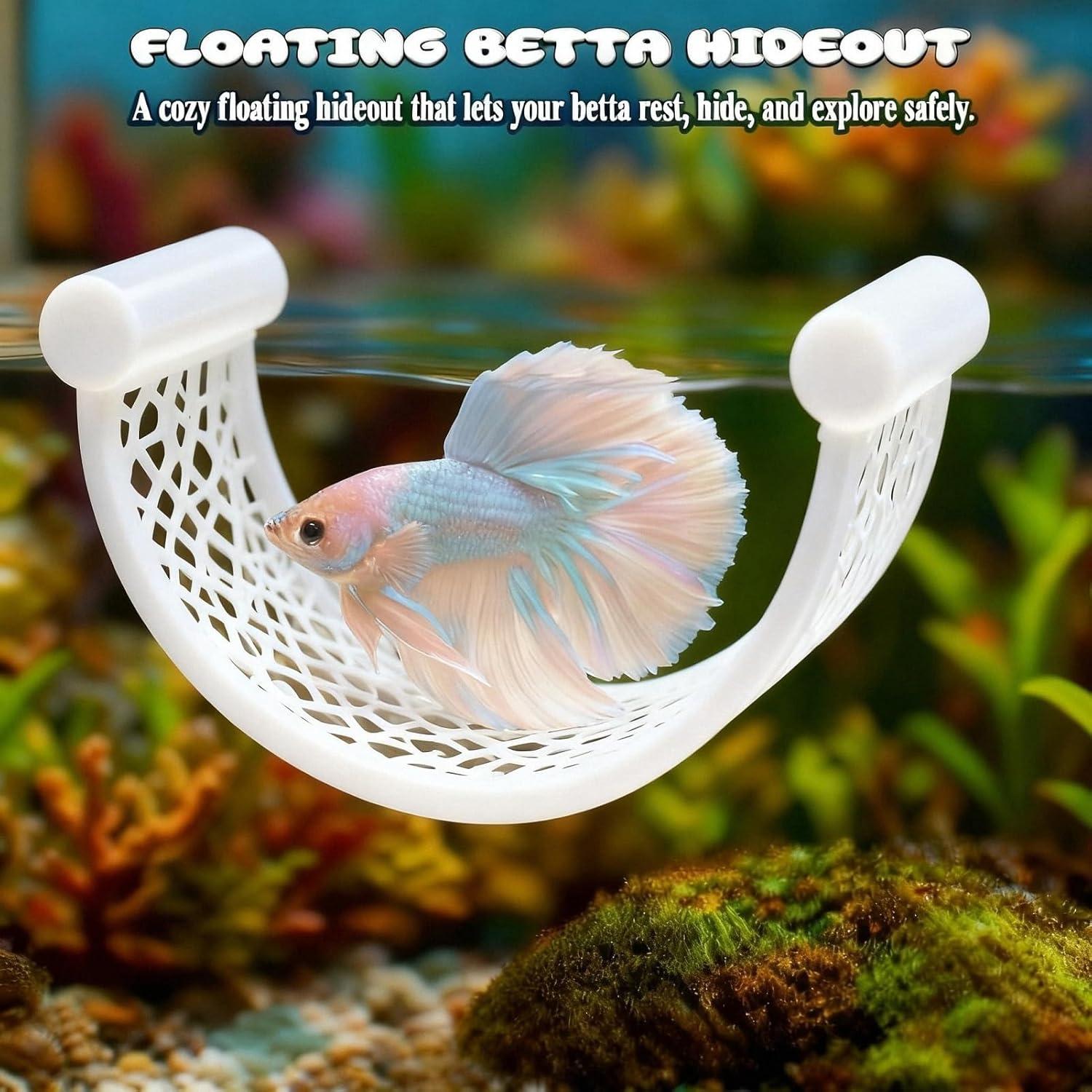 White Floating Betta Fish Hammock – Minimalist Rest Platform & Floating Bed – Betta Tank Accessories for Small Aquariums, Nano Tanks & Shrimp – Clean Aquarium Perch Ledge for Bettas & Small Fish