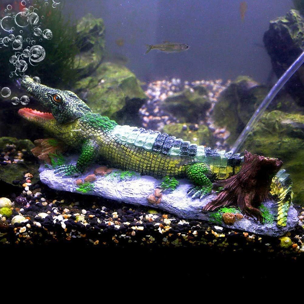 SLOCME Aquarium Alligator Air Bubbler Decorations - Aerating Action Crocodile Ornament, Oxygen Bubble Resin Crafts for Aquarium Fish Tank Decor