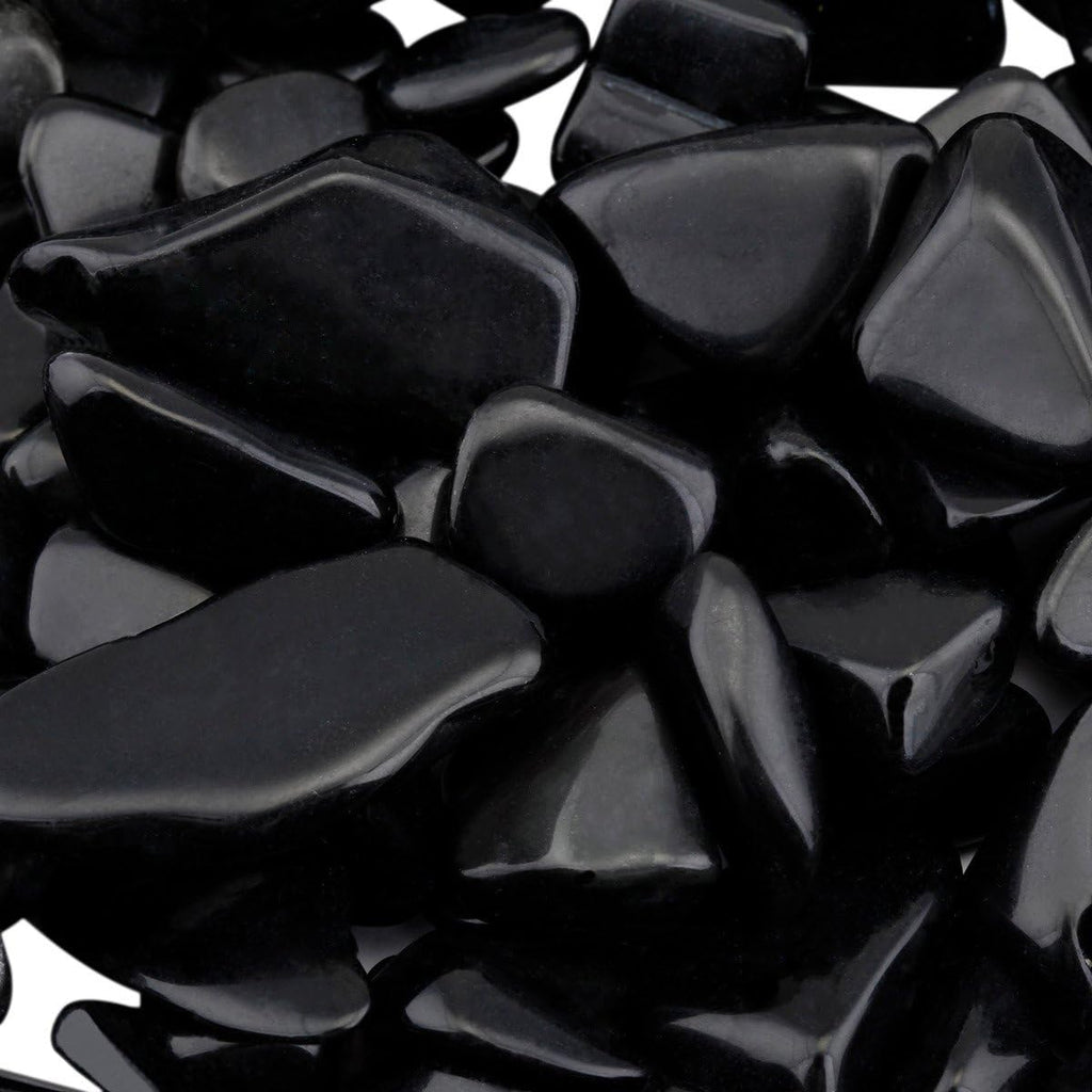 SUNYIK Black Obsidian Tumbled Chips Stone Crushed Pieces Irregular Shaped Stones 0.3-0.5 inch 1pound(about 460 gram)
