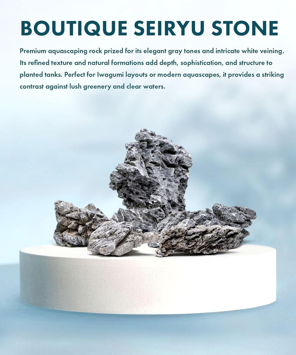 SubstrateSource Natural Aquarium Stones - Soft Grey to Bluish-Grey w/Subtle White Veins - Iwagumi Aquascaping Rocks, Freshwater Tanks, Betta Fish Tank, Shrimp, Cichlids - Boutique Seiryu, 30 LB