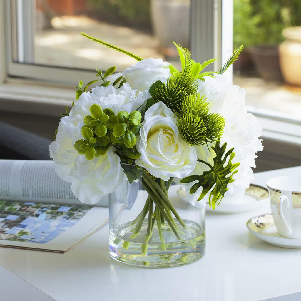 Enova Floral Set of 4 Clear Cylinder Glass Vase 6W x 8H Inches, Clear Flower Vases, Pillar Candle Hurricane Floating Candle Holder Vase, Glass Flower Vase for Wedding Centerpieces, Home Décor