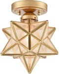 HOLKIRT Brass Modern Moravian Star Ceiling Light Semi-Flush Mount with 8 Inch Seeded Glass