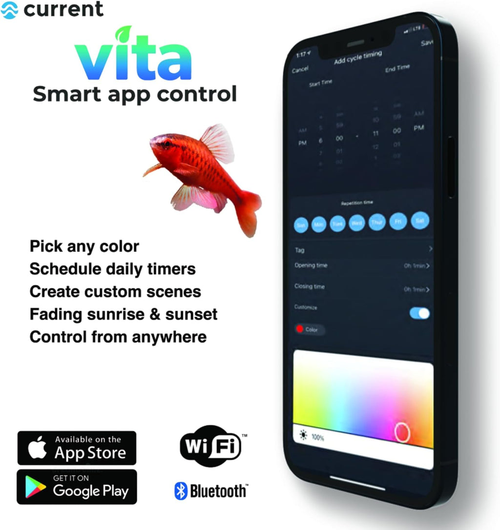 CURRENT USA ColorPlus Smart LED Aquarium Light 36 inch with App and Voice Control by Alexa & Google Home | Extra Vivid Colors for Freshwater Aquarium Fish Tank and Terrariums| Aluminum (36" to 48")