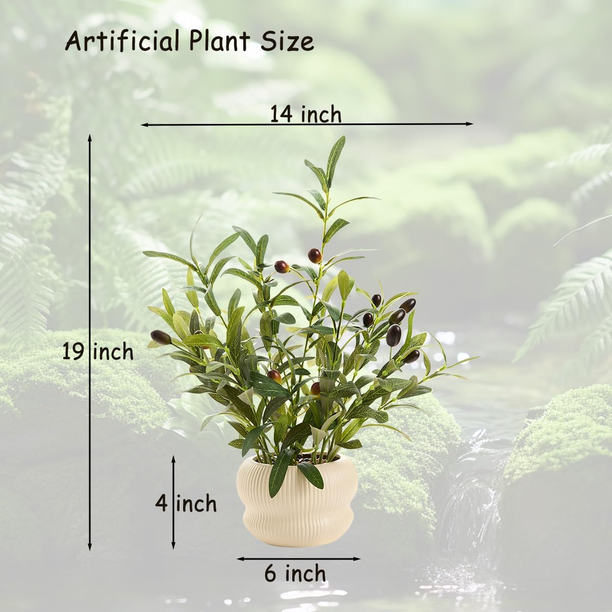 16 inch Fake Plants Indoor Greenery Leaf Faux Silk Olive Plant with Creamic Light Yellow Planter for Home Kitchen Office Hotel Housewarming Aesthetic Decoration