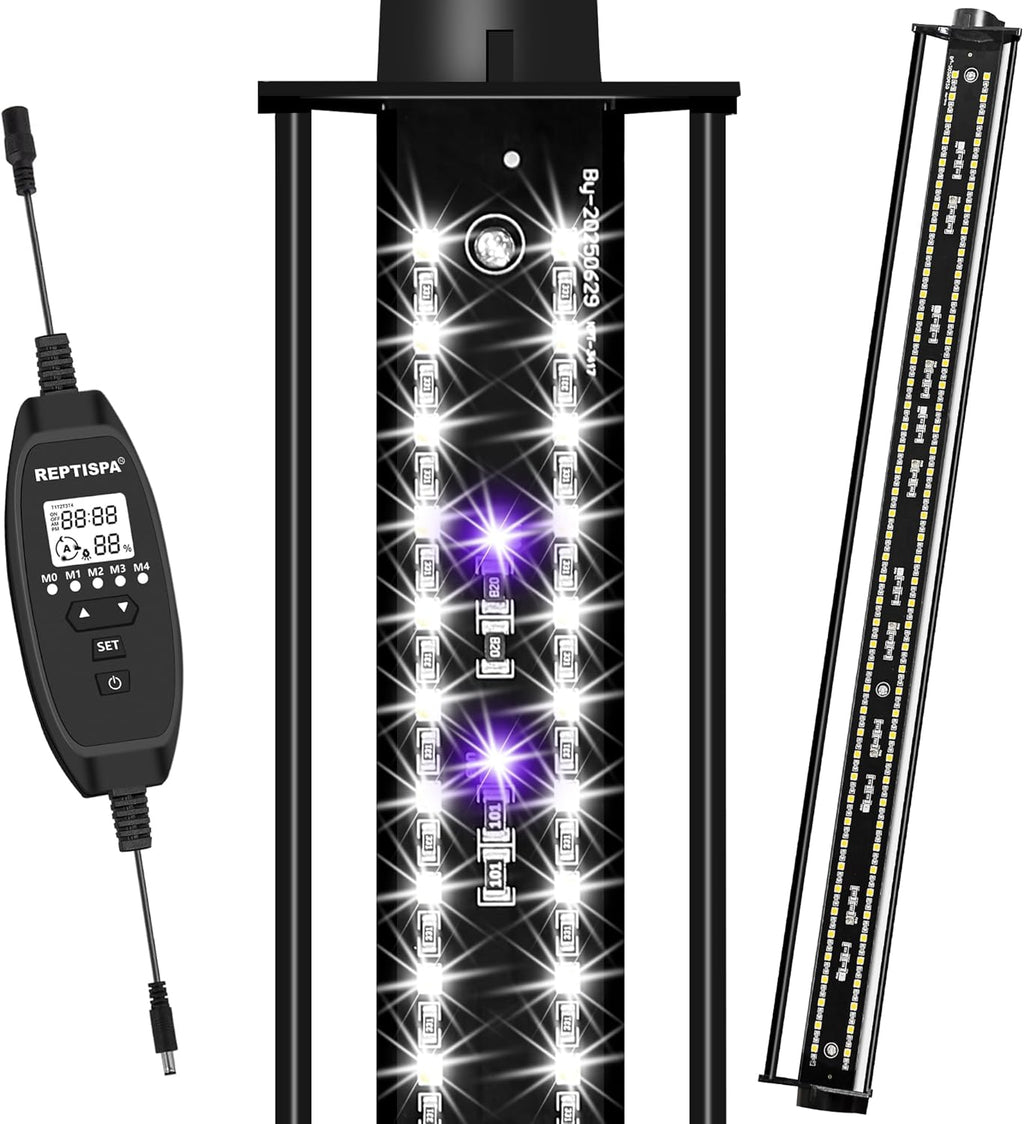 LED UVB Light for Reptiles, 22W 27-Inch Reptile LED Light for Bearded Dragon Lizard Gecko Snake Turtle, Aluminum UVA UVB Lamp Fixture Controller with Dimming and 4 UVI Modes
