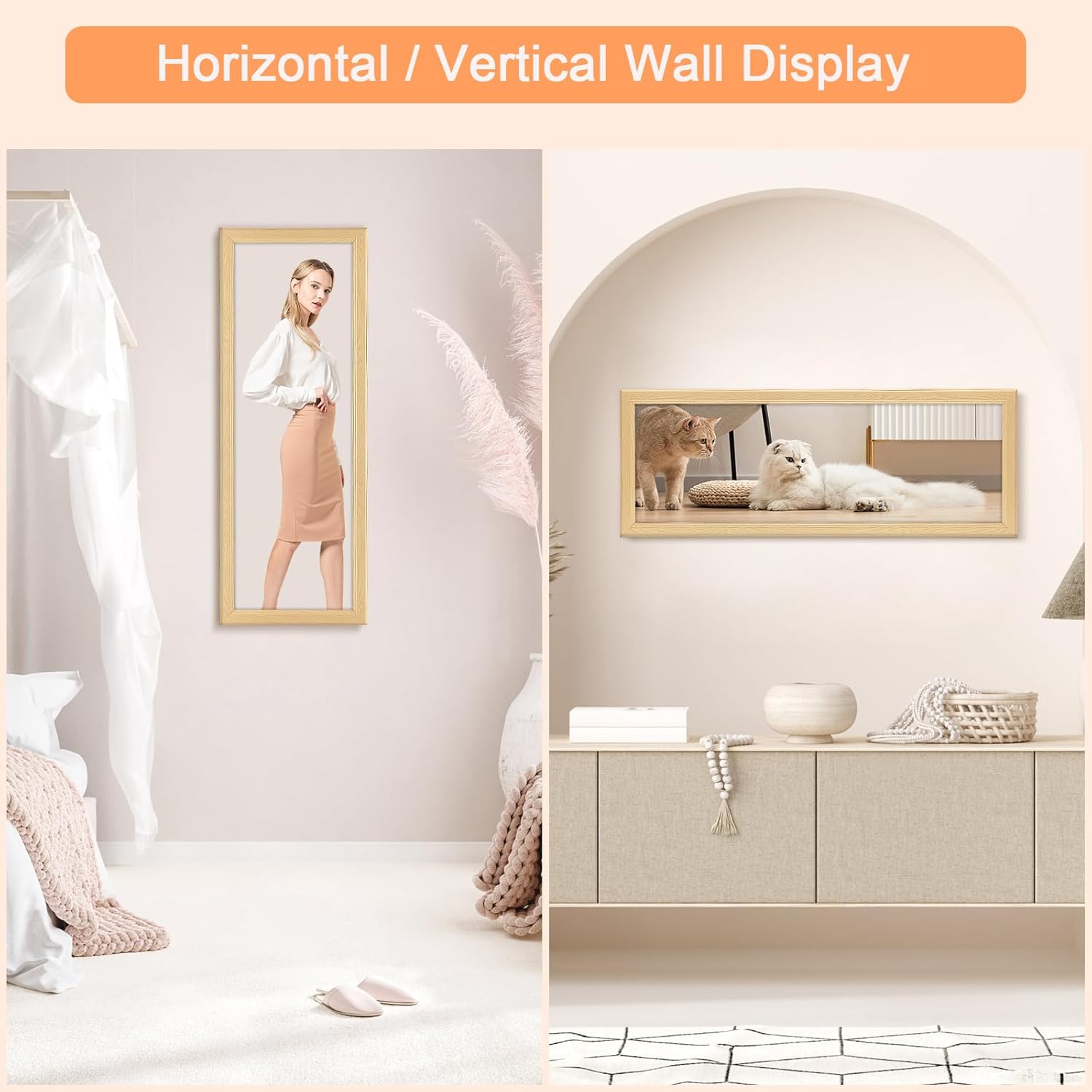 13x39 Wood Frame, Rustic Natural Wooden 39x13in Poster Picture Frame, Modern Beige Woodgrain 13 x 39inch Gallery Wall Photo Frame with HD Plexiglass, Horizontal Vertical Wall Mounting Display 1pcs