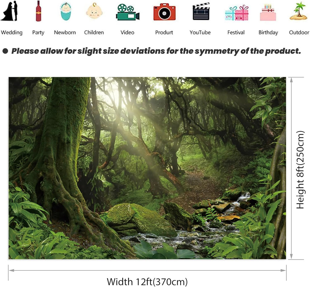 Renaiss Enchanted Jungle Forest Backdrop 12x8 FT Fabric Greenery VBS Primary Forest Photography Background Rainforest Scenery Photo Backdrop Kids Adults Birthday Baby Shower Camping Decorations