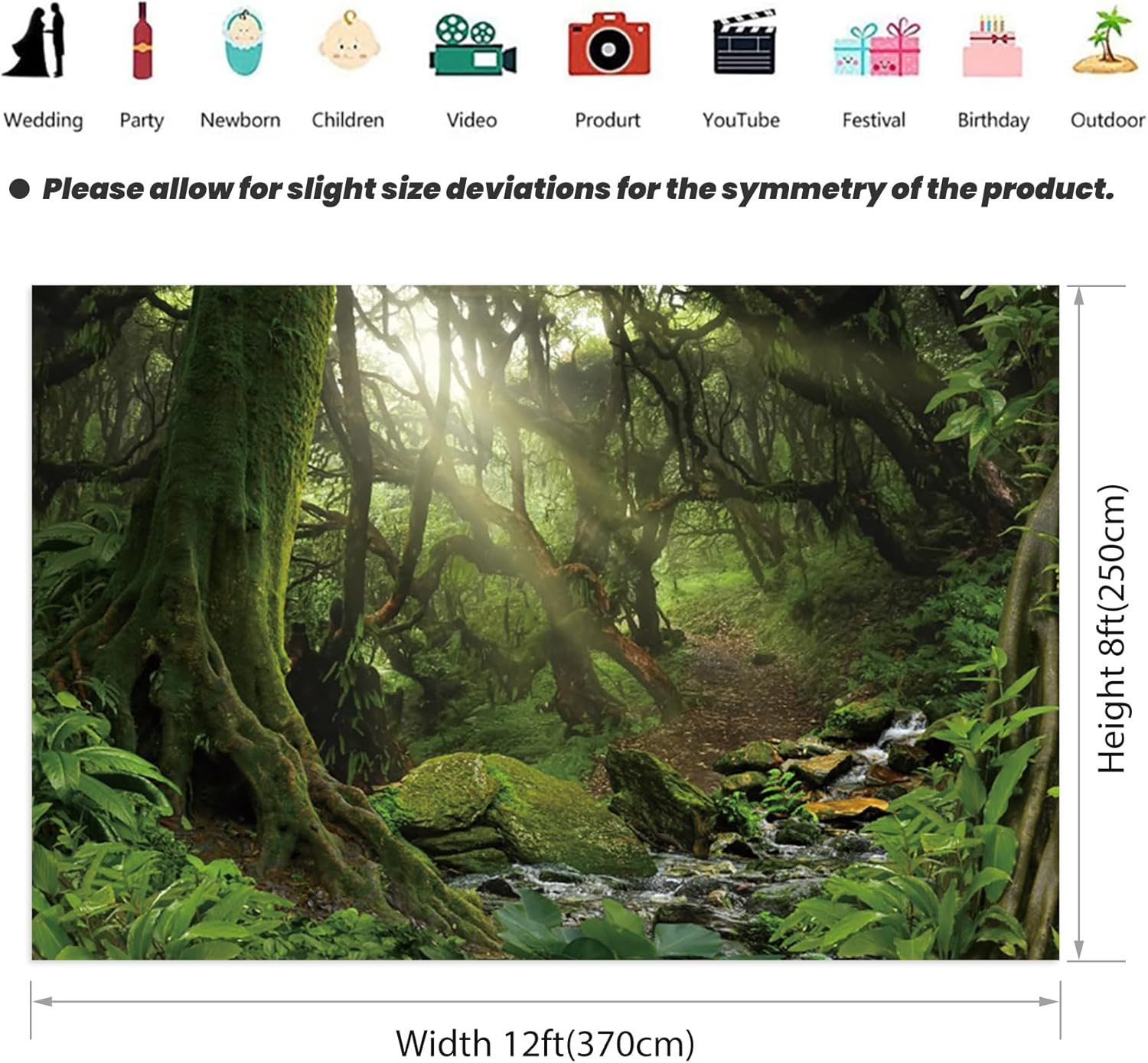 Renaiss Enchanted Jungle Forest Backdrop 12x8 FT Fabric Greenery VBS Primary Forest Photography Background Rainforest Scenery Photo Backdrop Kids Adults Birthday Baby Shower Camping Decorations